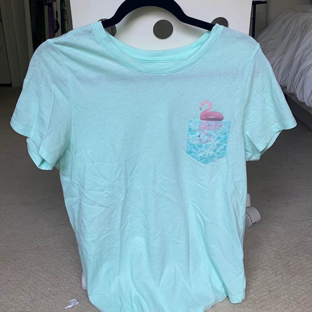 Old Navy, Teal T-Shirt, Pocket with Flamingo